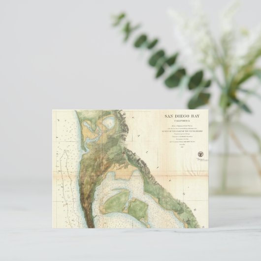 ヴィンテージサンディエゴ湾の地図(1857) ポストカード (スタンド正面)