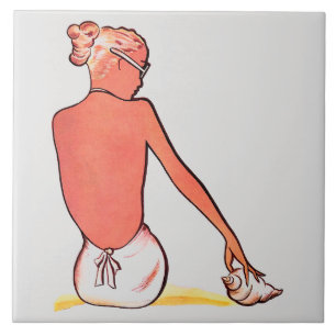 ヴィンテージサンディビーチレトロシーシェルガールサマー タイル