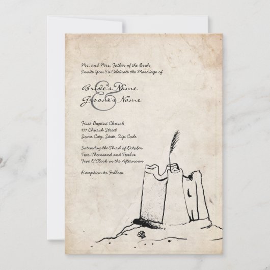 ヴィンテージサンドキャッスル結婚式招待状 招待状 (正面)