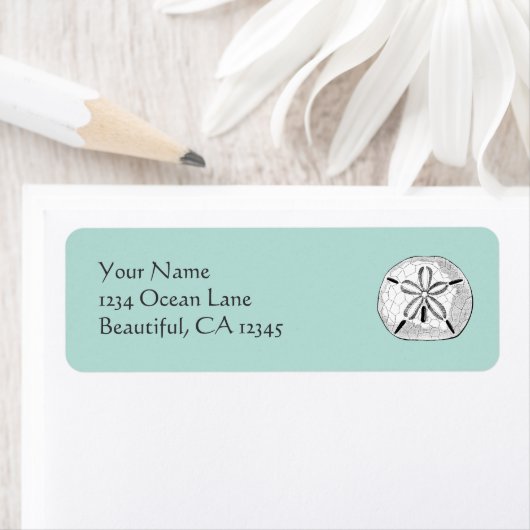 ヴィンテージサンドドルオンアクアシーセルビーチアドレス ラベル (インサイチュ)