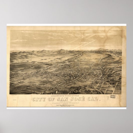 ヴィンテージサンノゼの地図， 1869 ポスター (正面)