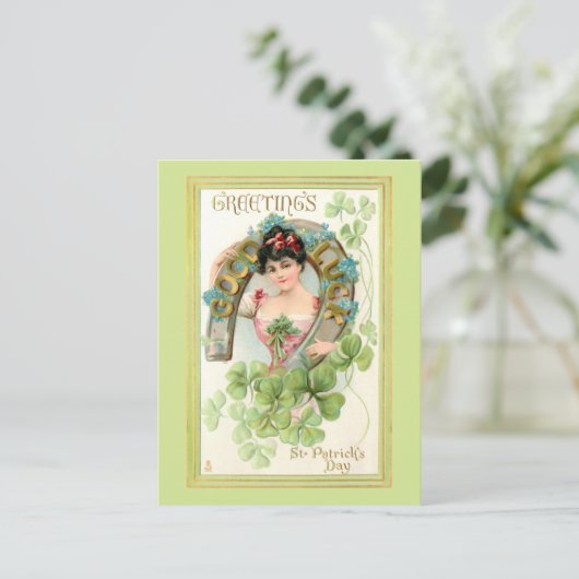 ヴィンテージサンパトリックの日ラッシーと馬蹄付き ポストカード (スタンド正面)