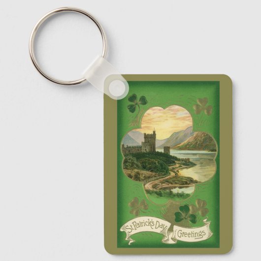 ヴィンテージサンパトリックスデイグリーティングキャッスルシャムロック キーホルダー (正面)