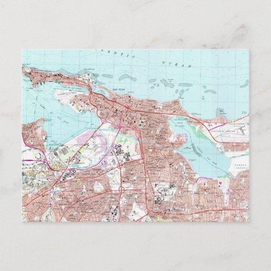 ヴィンテージサンファンプエルトリコの地図（1969年） ポストカード (正面)