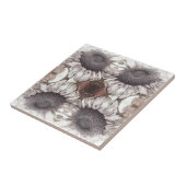 ヴィンテージサンフラワーアールヌーボーセピアブラウンフローラ タイル (側面)