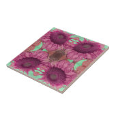 ヴィンテージサンフラワーアールヌーボーピンクグリーンフローラ タイル (側面)