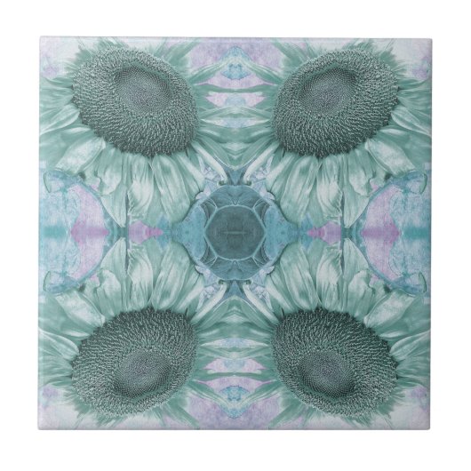 ヴィンテージサンフラワーグリーンパープルフローラアールヌーボー タイル (正面)