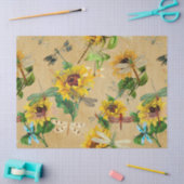 ヴィンテージサンフラワーズアンドドラゴンフライズデコパージュ 薄葉紙 (クラフト)