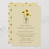 ヴィンテージサンフラワーズオンメイソンジャー結婚式招待状 招待状 (正面/裏面)