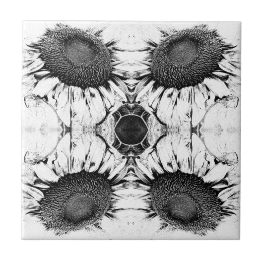 ヴィンテージサンフラワーブラックアンドホワイトアールヌーボー タイル (正面)