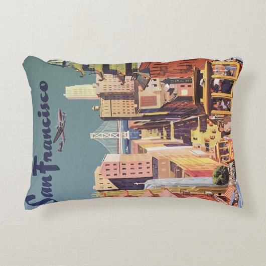 ヴィンテージサンフランシスコのケーブルカー旅行ポスターアート アクセントクッション (正面)