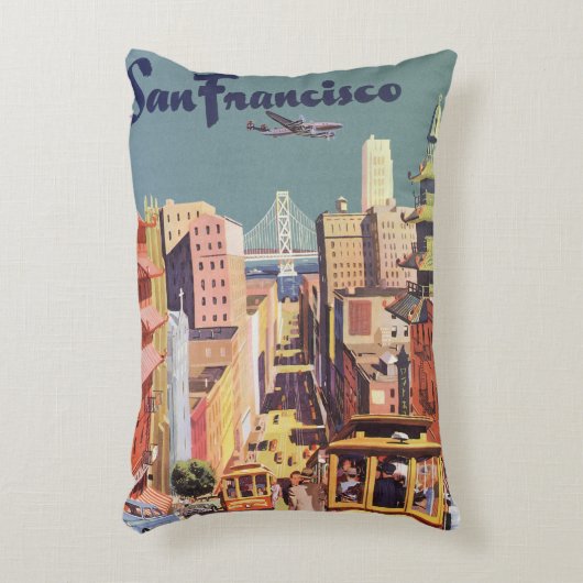 ヴィンテージサンフランシスコのケーブルカー旅行ポスターアート アクセントクッション (正面(垂直))
