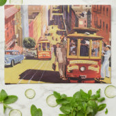 ヴィンテージサンフランシスコのケーブルカー旅行ポスターアート キッチンタオル (折り畳み)