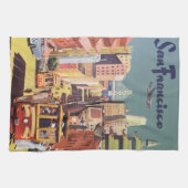 ヴィンテージサンフランシスコのケーブルカー旅行ポスターアート キッチンタオル (横)