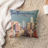 ヴィンテージサンフランシスコのケーブルカー旅行ポスターアート クッション (ブランケット)