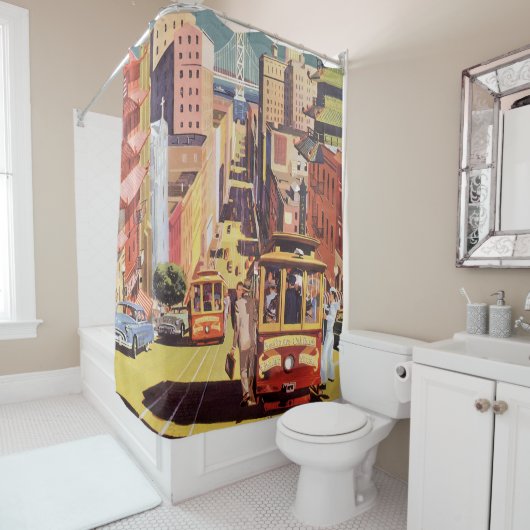 ヴィンテージサンフランシスコのケーブルカー旅行ポスターアート シャワーカーテン (インサイチュ)