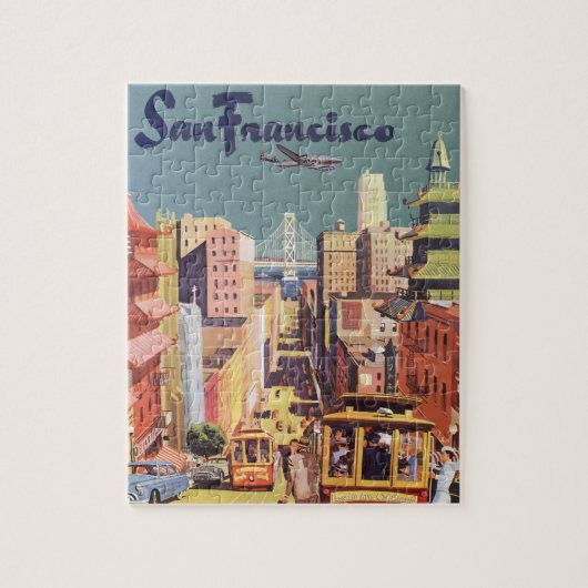 ヴィンテージサンフランシスコのケーブルカー旅行ポスターアート ジグソーパズル (縦)