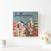 ヴィンテージサンフランシスコのケーブルカー旅行ポスターアート スクエア壁時計 (ホーム)