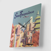 ヴィンテージサンフランシスコのケーブルカー旅行ポスターアート スクエア壁時計 (傾斜)