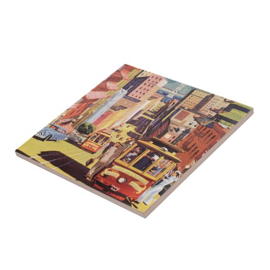 ヴィンテージサンフランシスコのケーブルカー旅行ポスターアート タイル (側面)