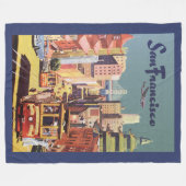 ヴィンテージサンフランシスコのケーブルカー旅行ポスターアート フリースブランケット (正面(横))