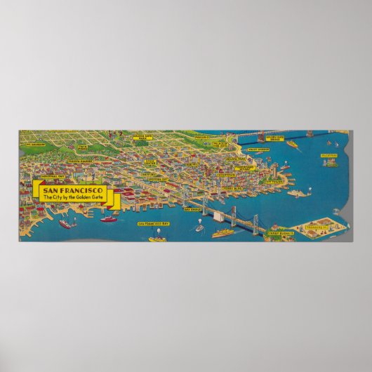 ヴィンテージサンフランシスコの地図 ポスター (正面)