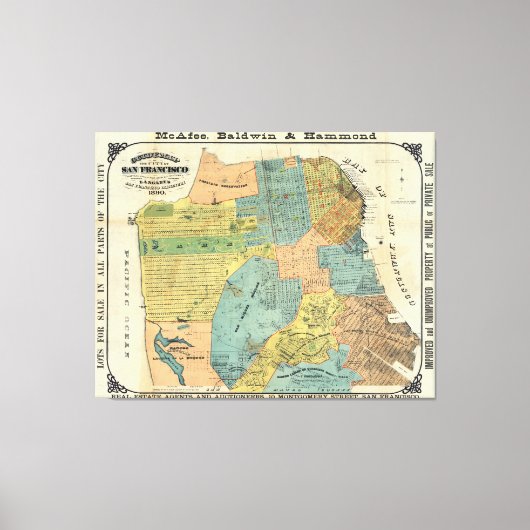 ヴィンテージサンフランシスコの地図（1890年） キャンバスプリント (正面)