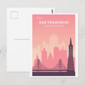 ヴィンテージサンフランシスコカリフォルニアシティスカイラインピンク ポストカード (正面/裏面)