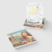 ヴィンテージサンフランシスコガールイラストレーション ストーンコースター (横)