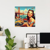 ヴィンテージサンフランシスコガールイラストレーション ポスター (ホームオフィス)