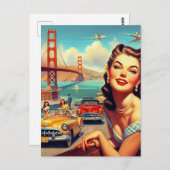 ヴィンテージサンフランシスコガールイラストレーション ポストカード (正面/裏面)