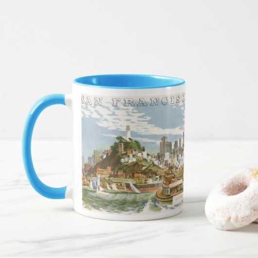 ヴィンテージサンフランシスコベイトラベルポスターフェリーボート マグカップ (ドーナツ)