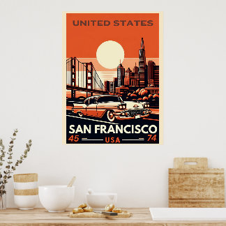 ヴィンテージサンフランシスコ市クラシック車，カリフォルニア ポスター