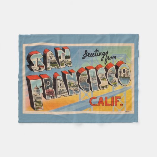 ヴィンテージサンフランシスコ挨拶 フリースブランケット (正面(横))