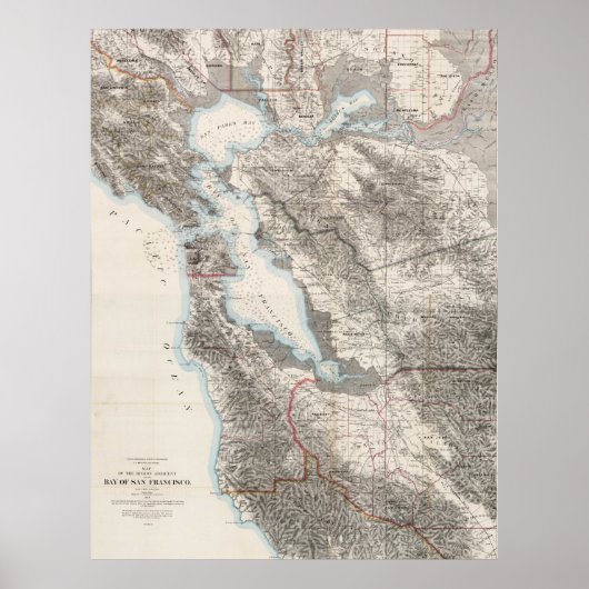 ヴィンテージサンフランシスコ湾の地図(1873) ポスター (正面)