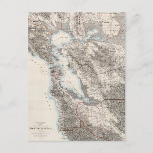 ヴィンテージサンフランシスコ湾の地図(1873) ポストカード (正面)