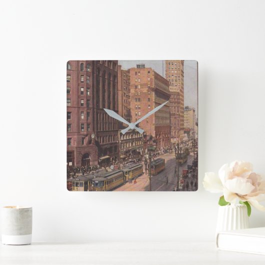 ヴィンテージサンフランシスコ通りシーン スクエア壁時計 (ホーム)