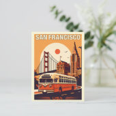 ヴィンテージサンフランシスコ、道路上のCA古いバス ポストカード (スタンド正面)