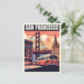 ヴィンテージサンフランシスコ、道路上のCA古いバス ポストカード (スタンド正面)