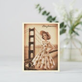 ヴィンテージサンフランシスコ、道路上のCA古いバス ポストカード (スタンド正面)