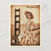 ヴィンテージサンフランシスコ、道路上のCA古いバス ポストカード (正面)