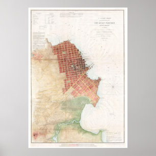 ヴィンテージサンフランシスコCAの地図(1853) ポスター