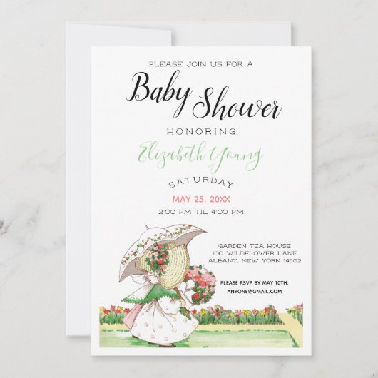 ヴィンテージサンボンネットガールズガーデン赤ちゃんシャワー 招待状 (正面)