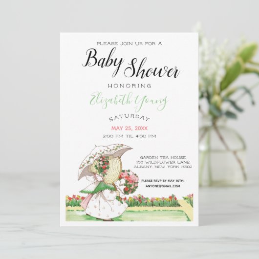 ヴィンテージサンボンネットガールズガーデン赤ちゃんシャワー 招待状 (スタンド正面)