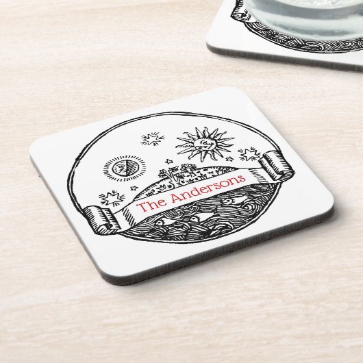 ヴィンテージサンムーンスターズ海プラネットアーススケッチ コースター (左側)