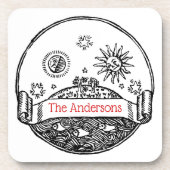 ヴィンテージサンムーンスターズ海プラネットアーススケッチ コースター (正面)