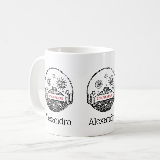 ヴィンテージサンムーンスターズ海プラネットアーススケッチ コーヒーマグカップ (正面左)