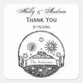 ヴィンテージサンムーンスターズ海プラネットアーススケッチ スクエアシール (正面)