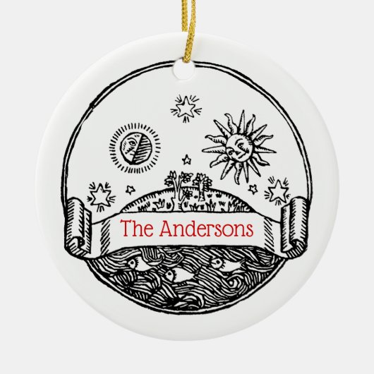 ヴィンテージサンムーンスターズ海プラネットアーススケッチ セラミックオーナメント (正面)