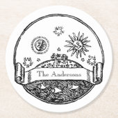 ヴィンテージサンムーンスターズ海プラネットアーススケッチ ラウンドペーパーコースター (正面)